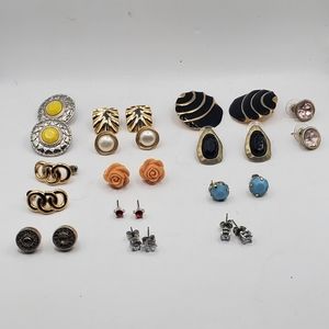 Stud Earrings set of 13 Vintage and Modern Gold Tone and Silver Tone